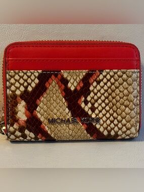 New with tags. Michael Kors Python embossed Zip Card Case Wallet